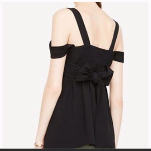 Ann Taylor Crepe Wrap Cold Shoulder Tie Back Top - Picture 9 of 9
